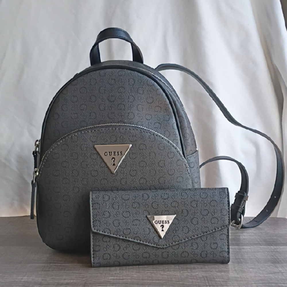 GUESS Charcoal Backpack and Wallet Combo